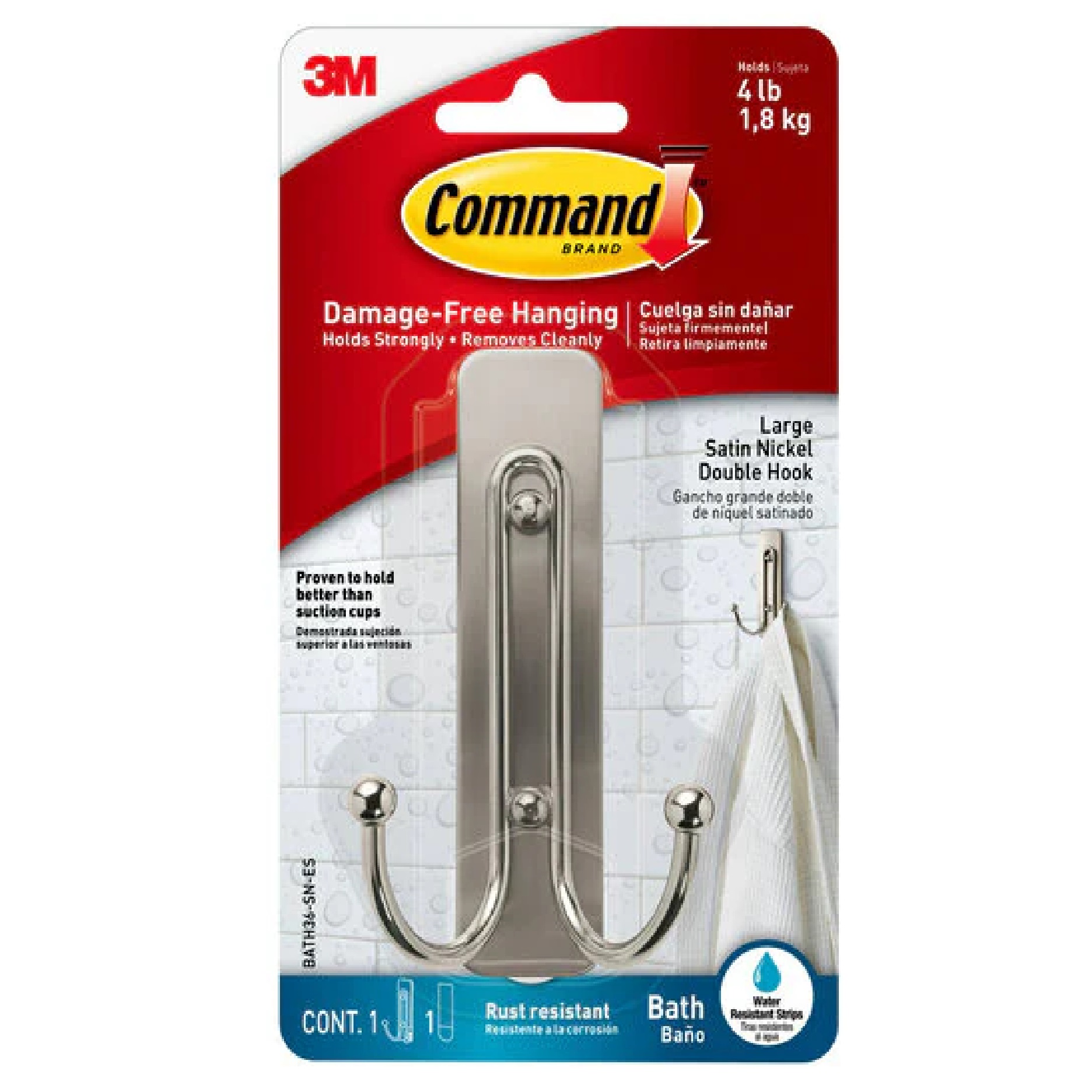 3M Command Satin Nickel Large Double Wire Hook